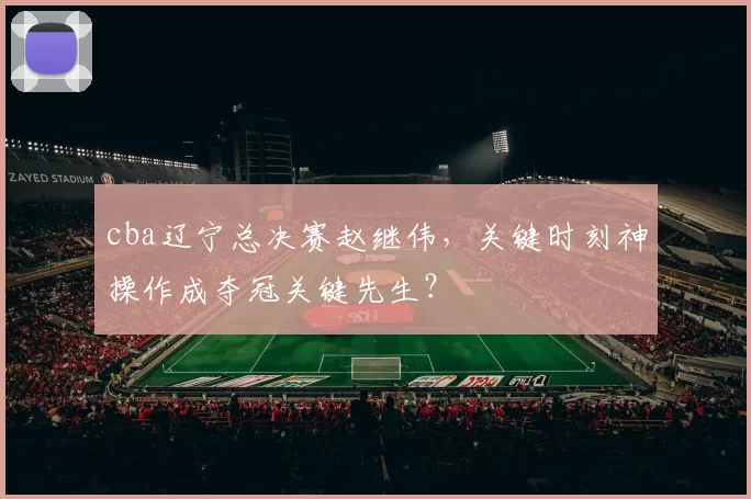 cba辽宁总决赛赵继伟,关键时刻神操作成夺冠关键先生?